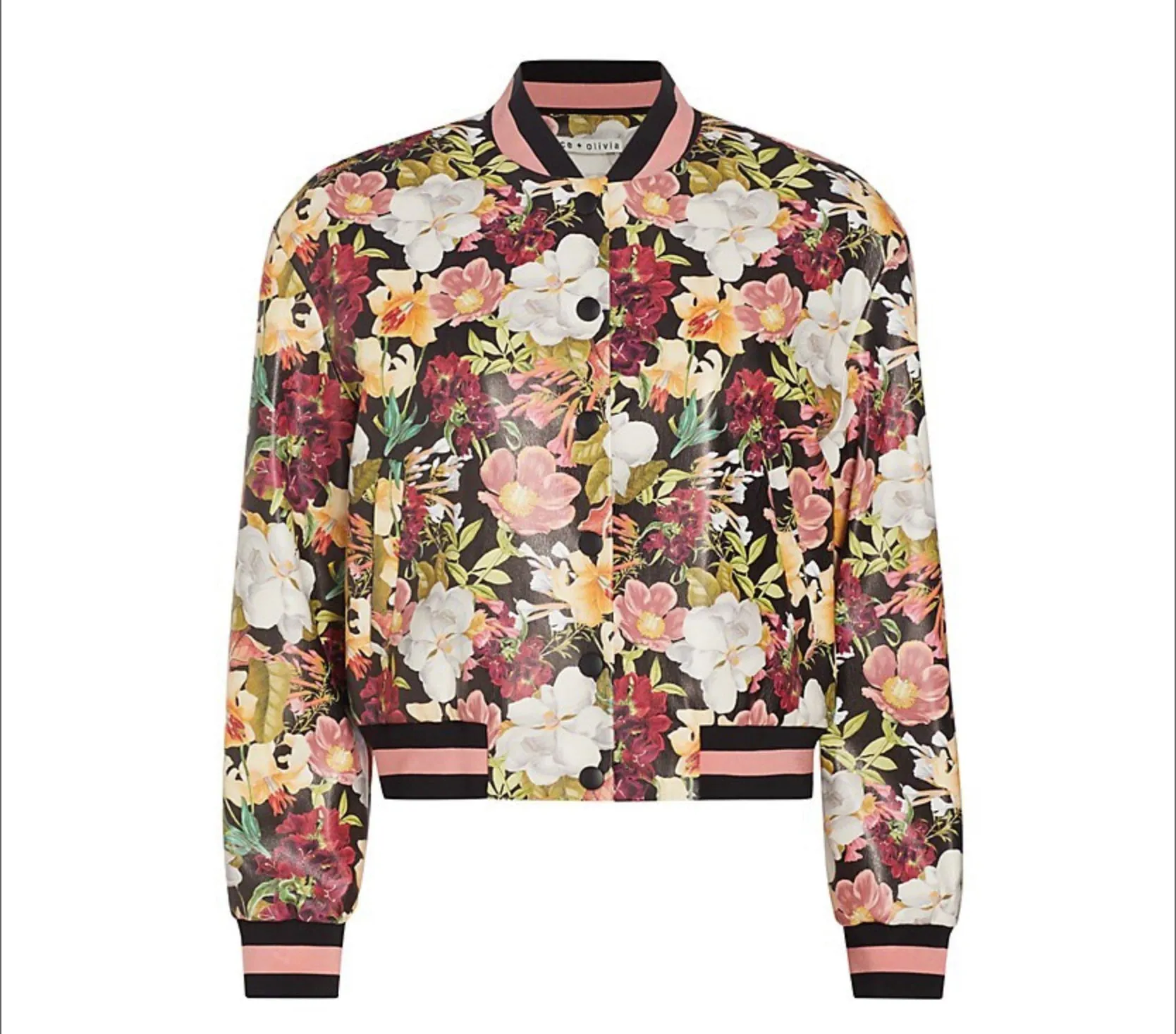 Alice and Olivia  Keri Floral Vegan Leather Varsity Jacket