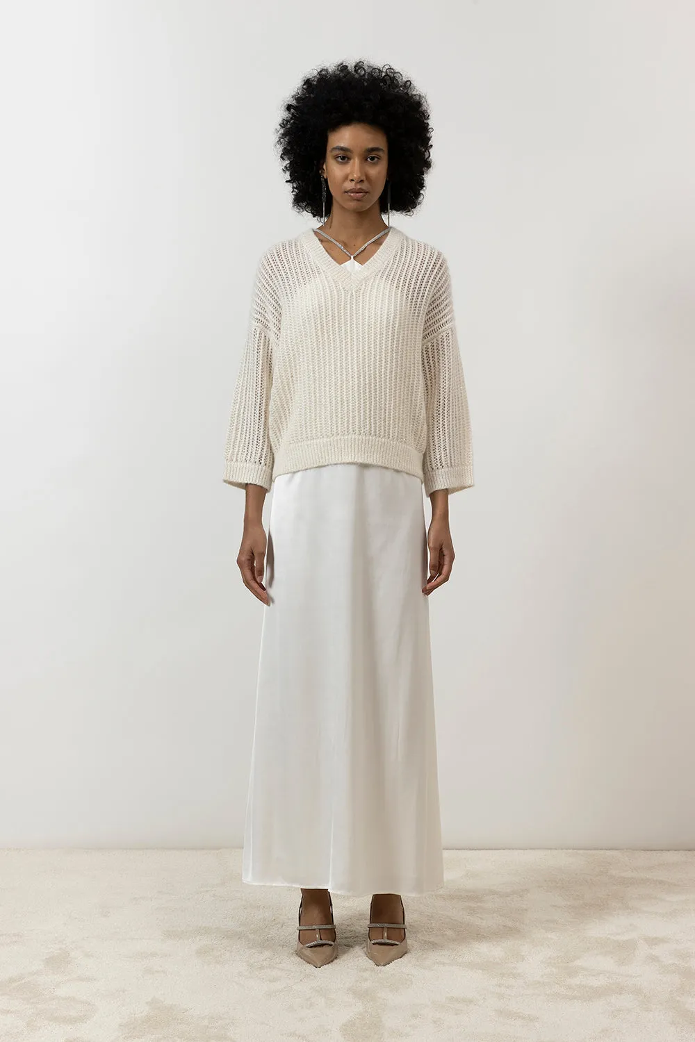 Alpaca wool Lurex and sequin crew neck sweater