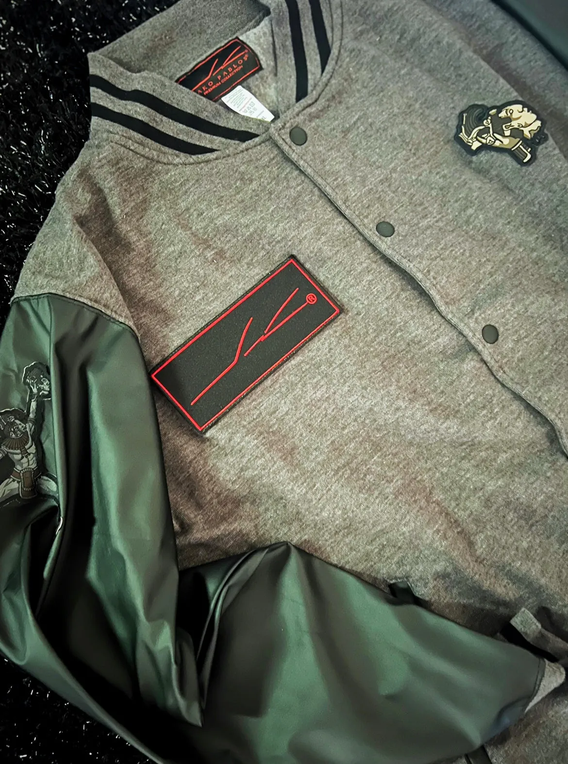 Black on Gray Origins Bomber Jacket