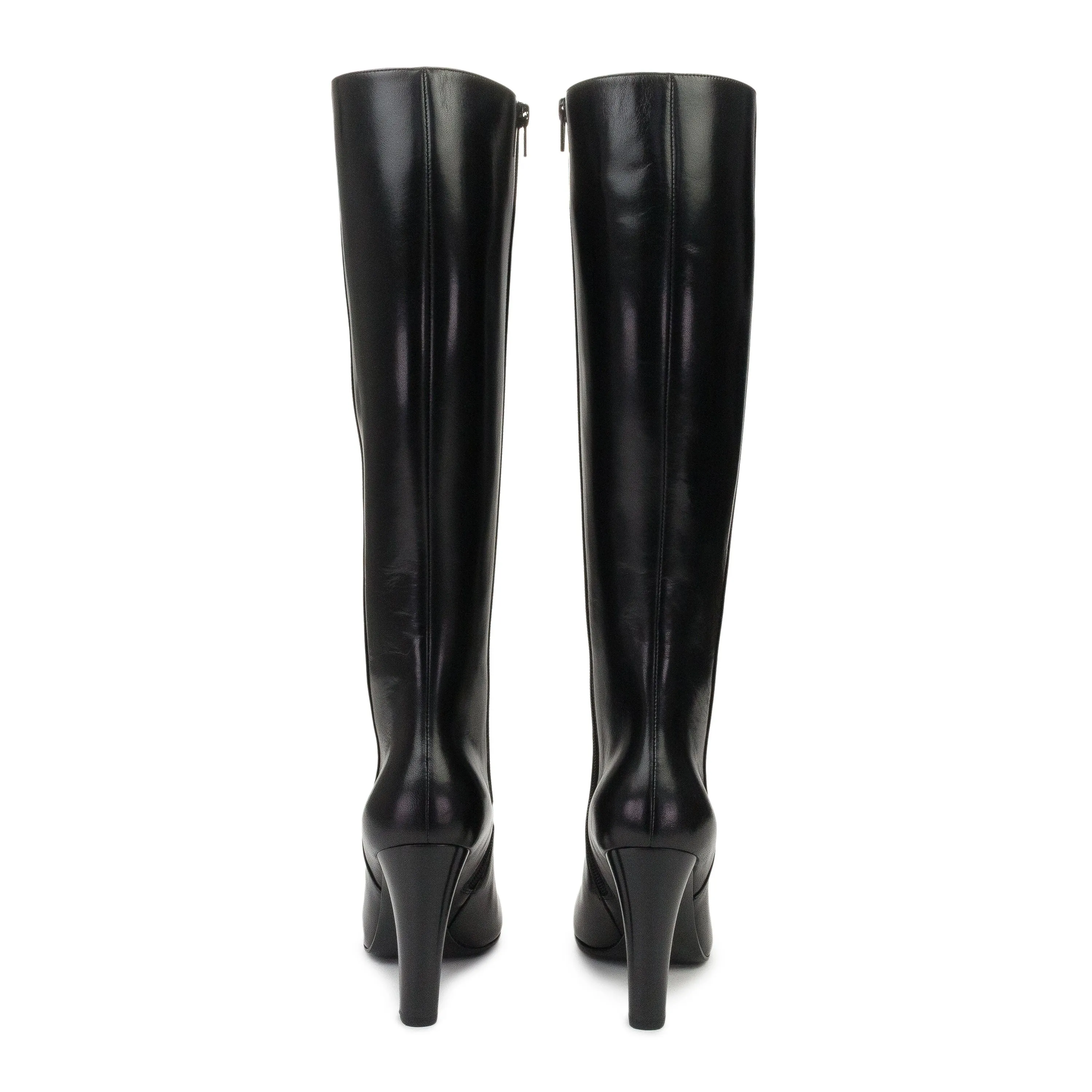 BLACK WOODEN HEEL KNEE-HIGH BOOTS