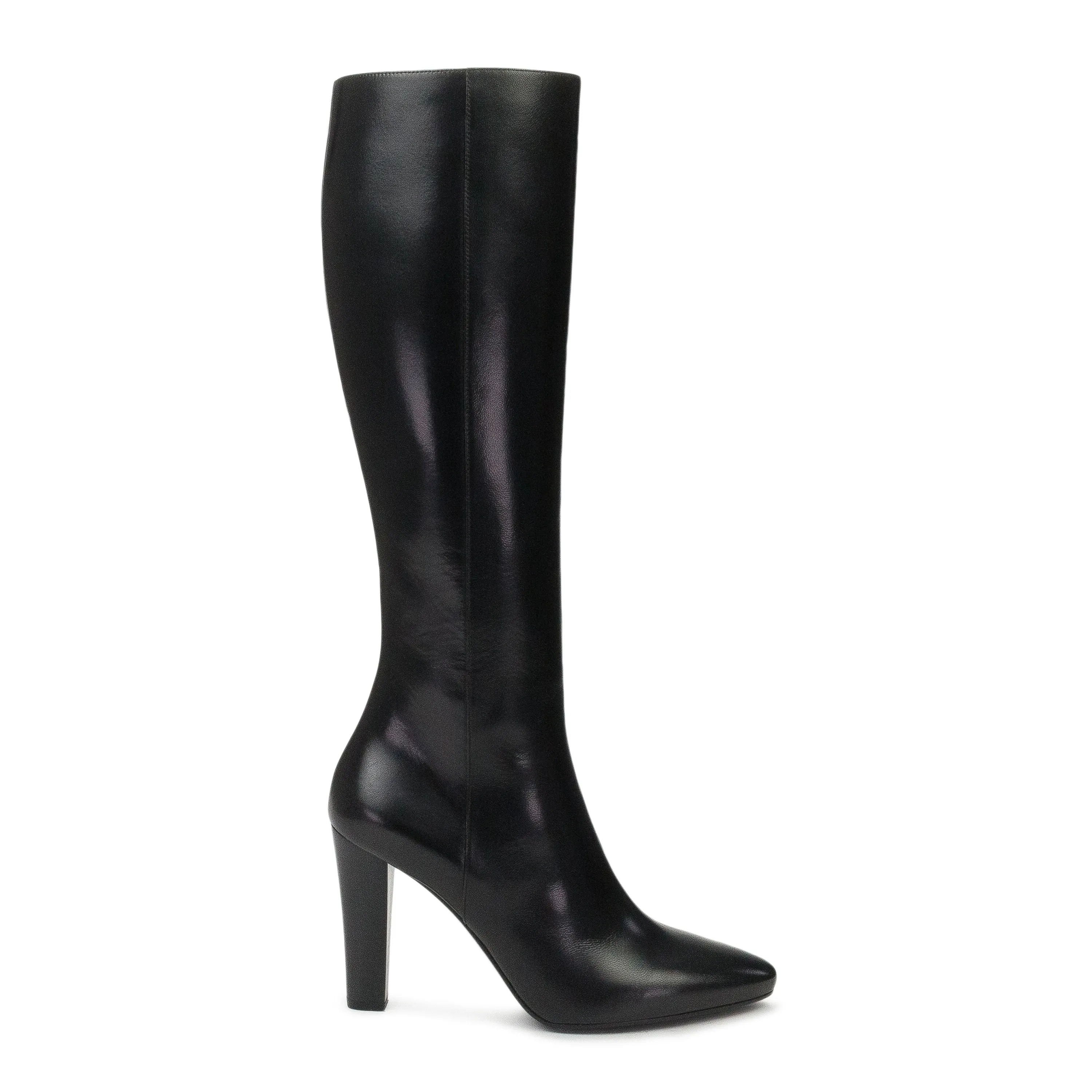 BLACK WOODEN HEEL KNEE-HIGH BOOTS