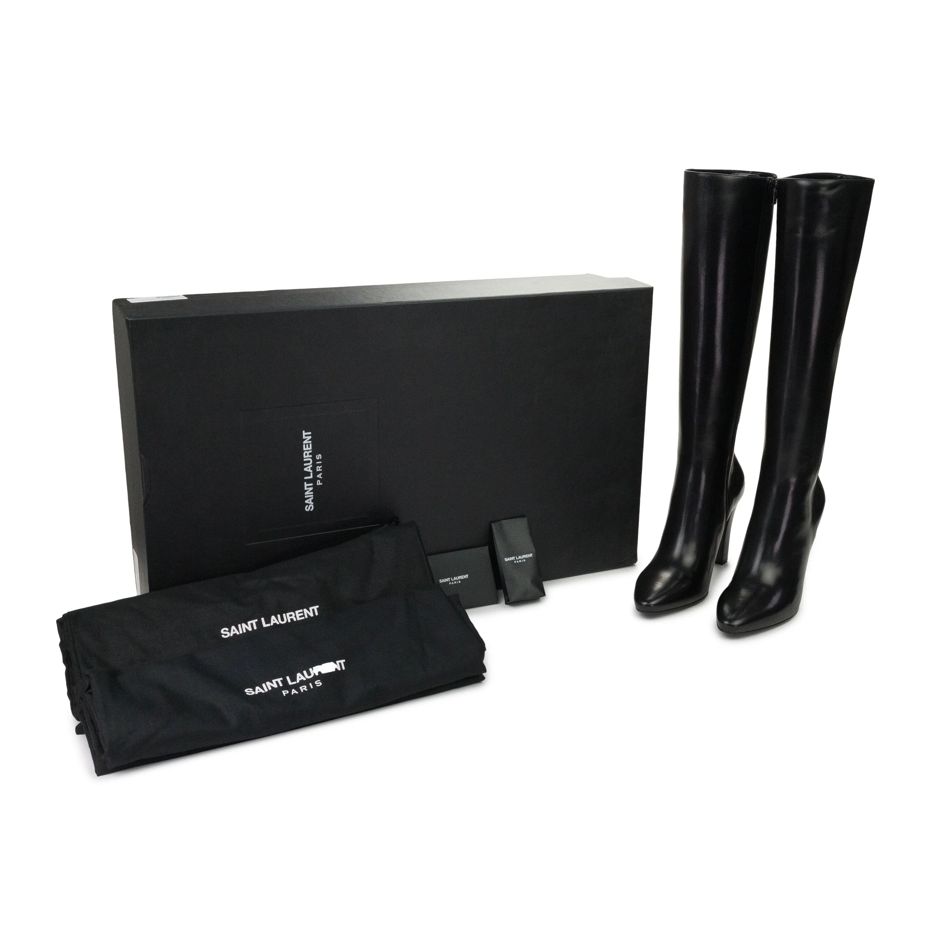 BLACK WOODEN HEEL KNEE-HIGH BOOTS