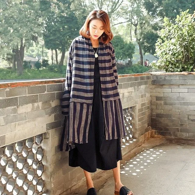 Cotton Linen Striped Cardigan