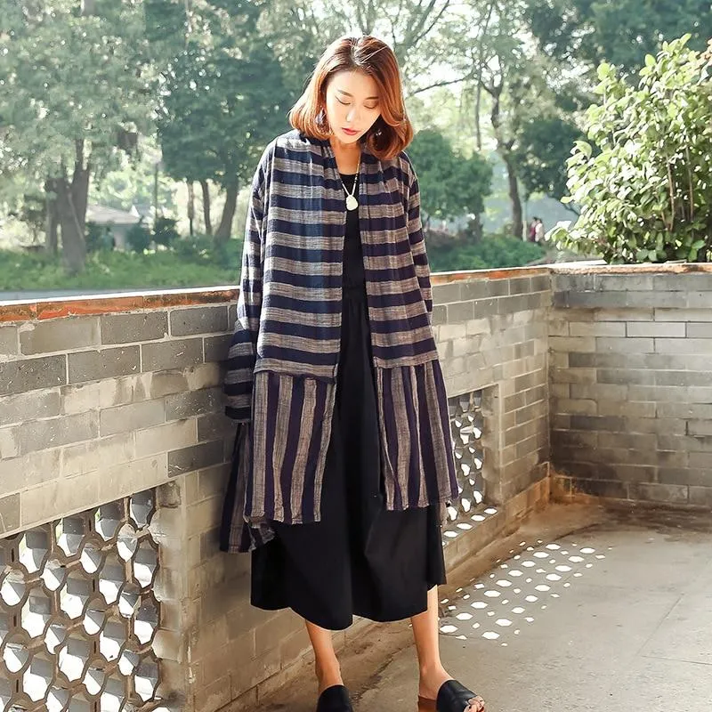 Cotton Linen Striped Cardigan