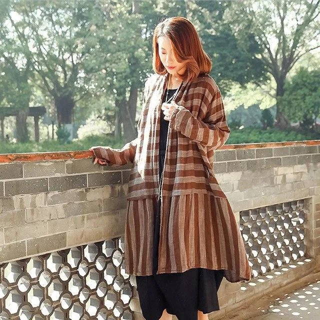 Cotton Linen Striped Cardigan