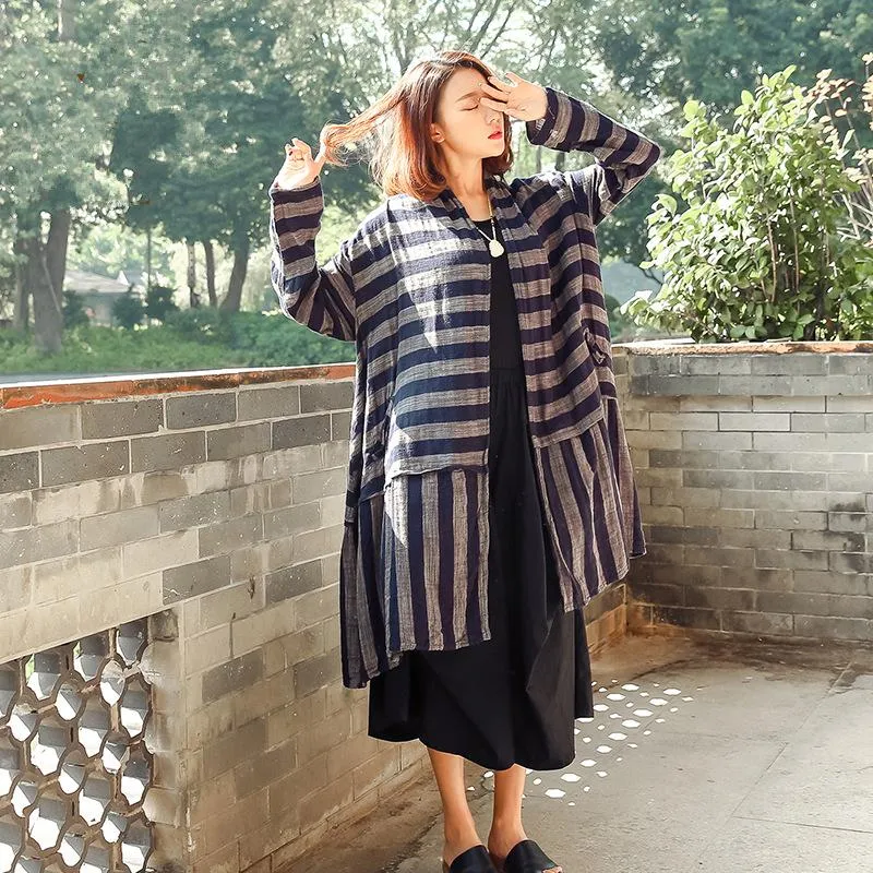 Cotton Linen Striped Cardigan