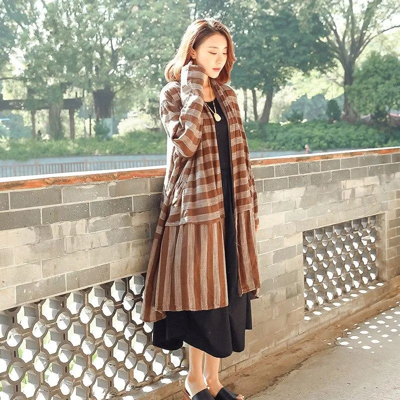 Cotton Linen Striped Cardigan