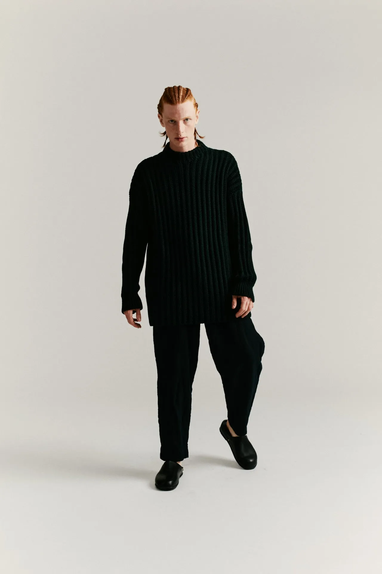 CREW NECK OPEN RIB SWEATER - WOOLY - GREEN