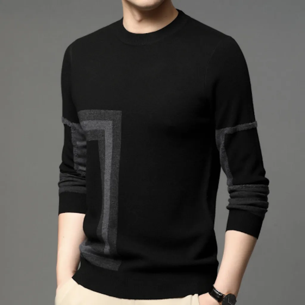 Mens Round Neck Knit Sweater with Prints