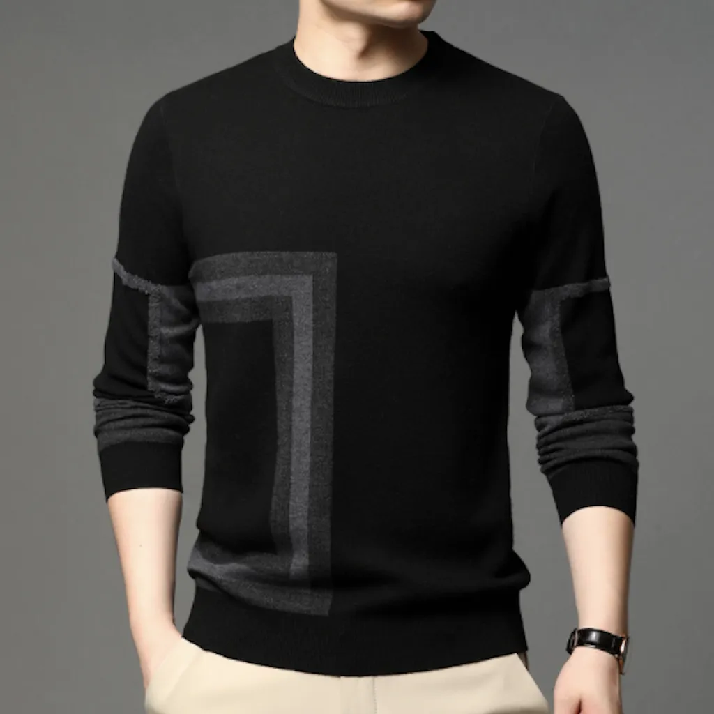 Mens Round Neck Knit Sweater with Prints