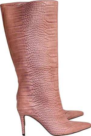 Missguided Pink Mock Croc Mid Heel Knee High Boots UK 7 EU 40 👠