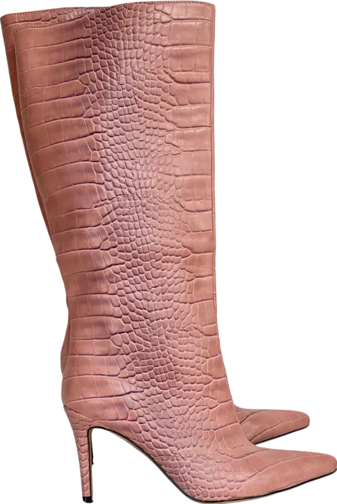 Missguided Pink Mock Croc Mid Heel Knee High Boots UK 7 EU 40 👠
