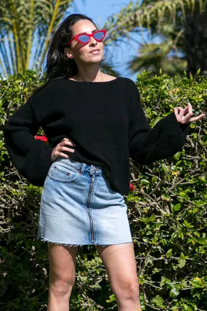 NA-KD - Cropped Long Sleeve Knitted Sweater Black