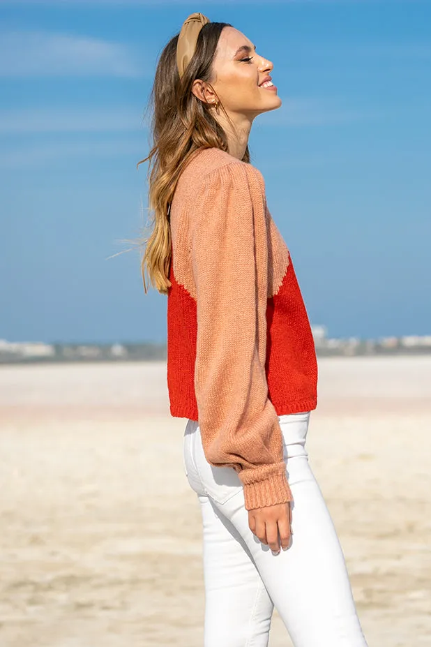 Queencii – Celena Knitted Sweater Red & Pink