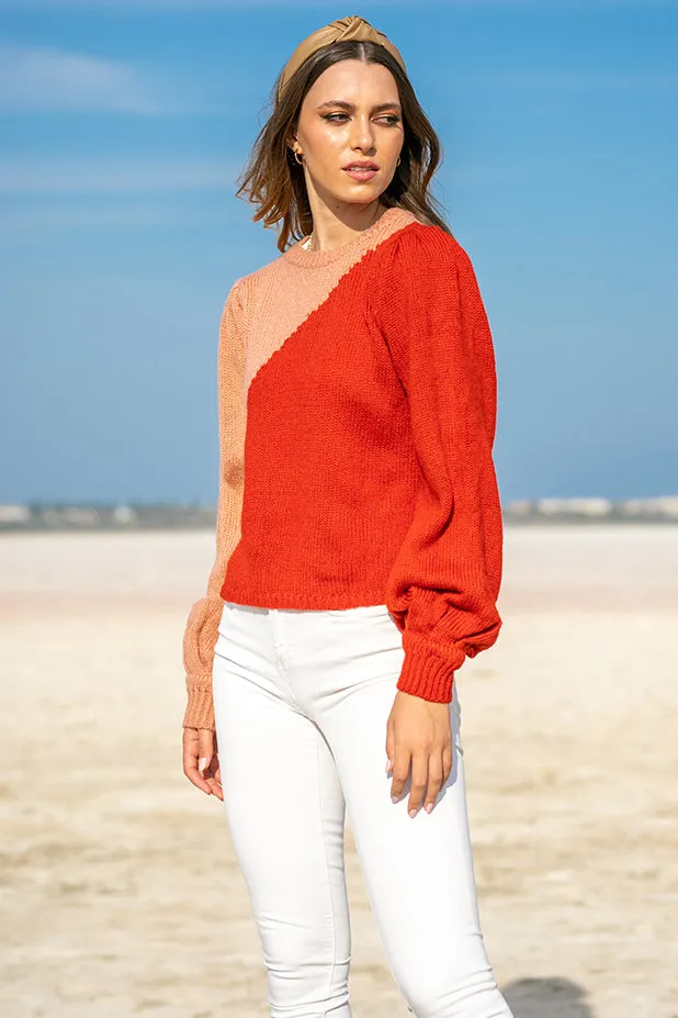 Queencii – Celena Knitted Sweater Red & Pink